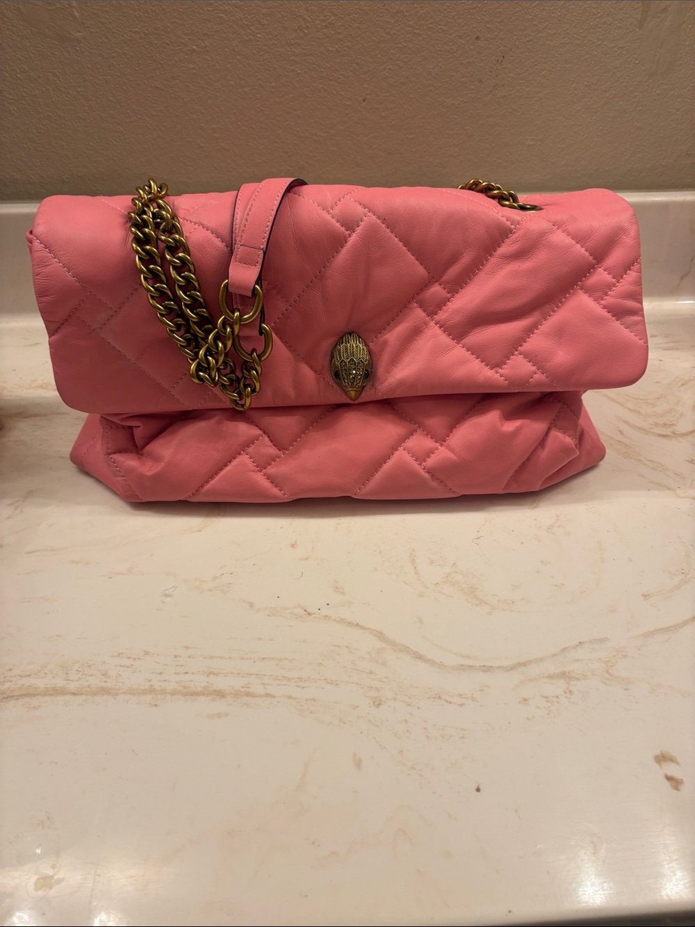 Kurt Geiger Quilted Pink Shoulder Bag with Gold Chain Strap